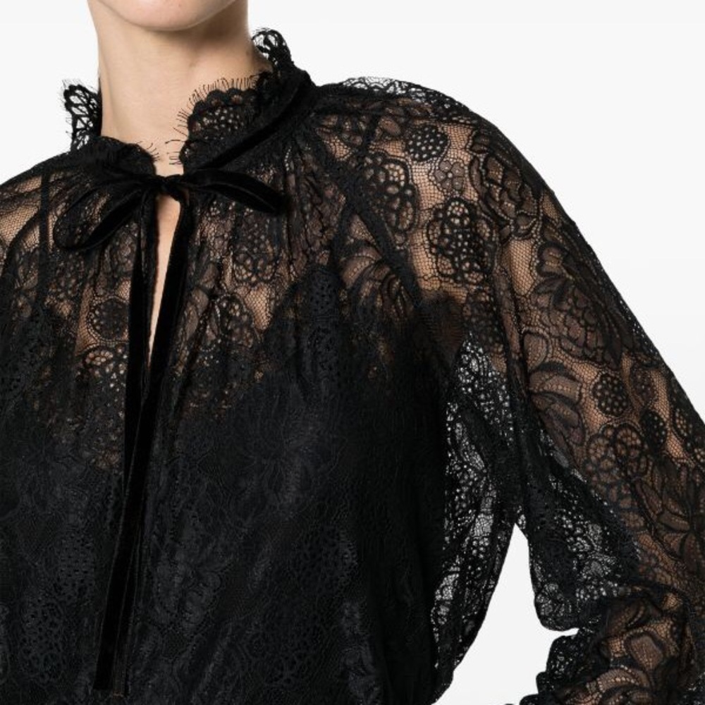 NWT Polo Ralph Lauren black floral lace semi-sheer blouse with camisole